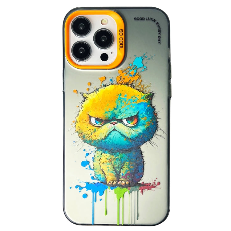 Double Layer Color Silver Series Animal Oil Painting Phone Case, For iPhone 15 Plus, For iPhone 14 Pro Max