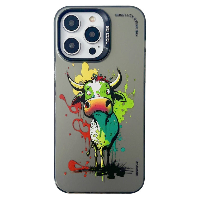 Double Layer Color Silver Series Animal Oil Painting Phone Case, For iPhone 15 Plus, For iPhone 14 Pro Max