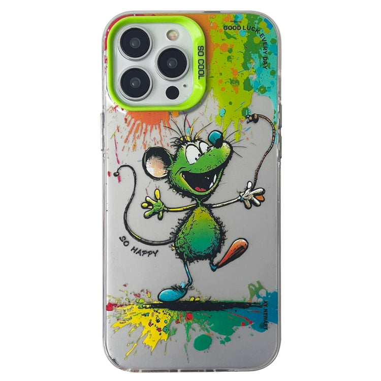 Double Layer Color Silver Series Animal Oil Painting Phone Case, For iPhone 15 Plus, For iPhone 14 Pro Max