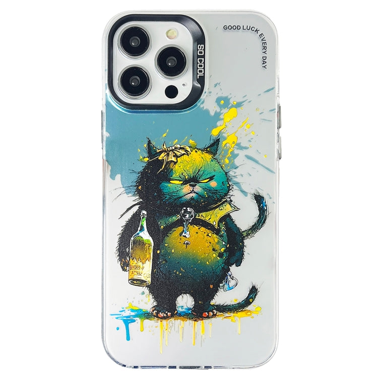 Double Layer Color Silver Series Animal Oil Painting Phone Case, For iPhone 15, For iPhone 13 Pro Max