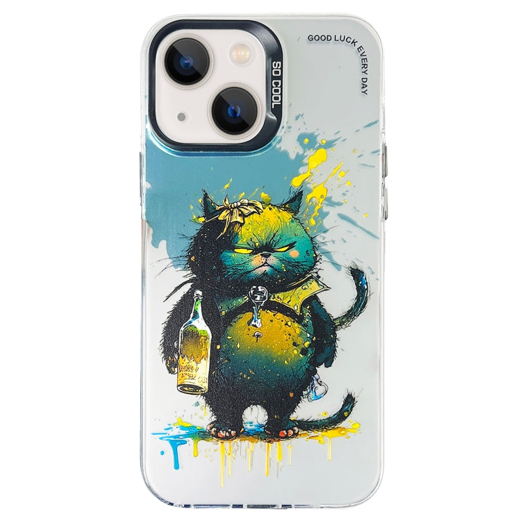Double Layer Color Silver Series Animal Oil Painting Phone Case, For iPhone 13 Pro, For iPhone 13