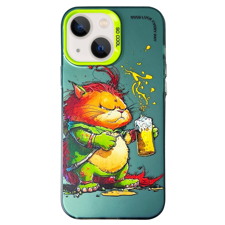 Double Layer Color Silver Series Animal Oil Painting Phone Case, For iPhone 15 Plus, For iPhone 14 Pro Max