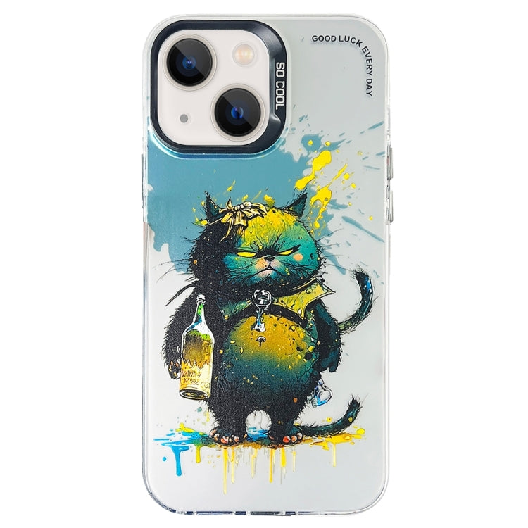 Double Layer Color Silver Series Animal Oil Painting Phone Case, For iPhone 15 Plus, For iPhone 14 Pro Max