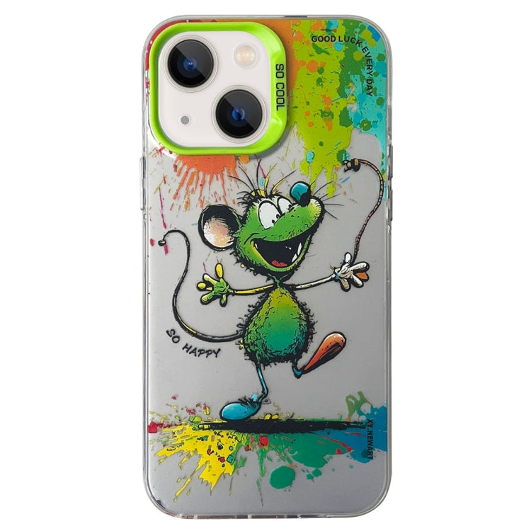 Double Layer Color Silver Series Animal Oil Painting Phone Case, For iPhone 15 Plus, For iPhone 14 Pro Max