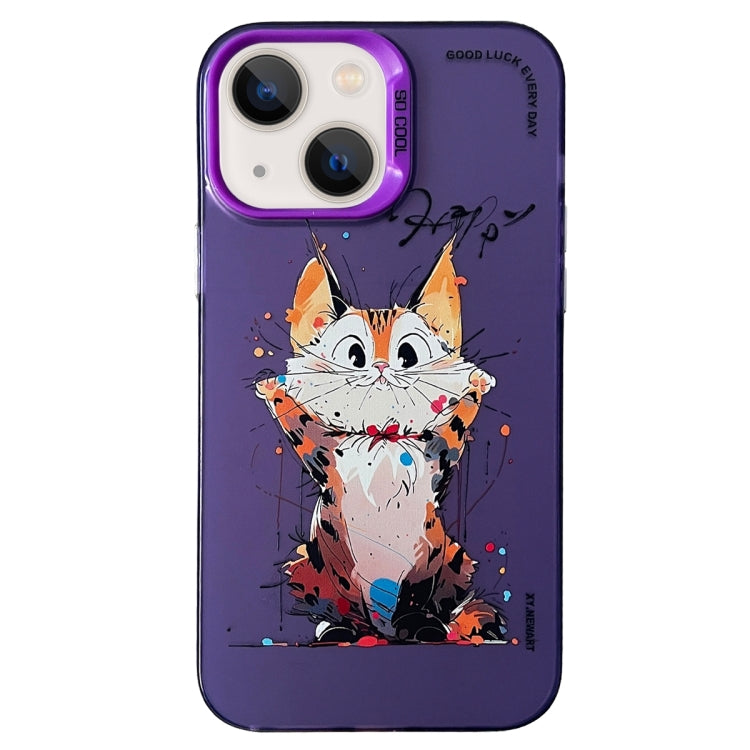 Double Layer Color Silver Series Animal Oil Painting Phone Case, For iPhone 15, For iPhone 13 Pro Max