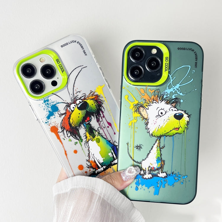 Double Layer Color Silver Series Animal Oil Painting Phone Case, For iPhone 14 Pro, For iPhone 15 Pro