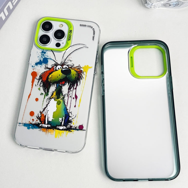 Double Layer Color Silver Series Animal Oil Painting Phone Case, For iPhone 14 Pro, For iPhone 15 Pro