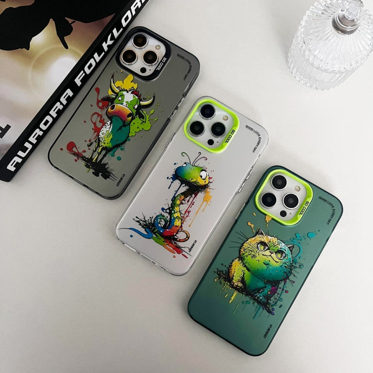 Double Layer Color Silver Series Animal Oil Painting Phone Case, For iPhone 14, For iPhone 15 Pro Max