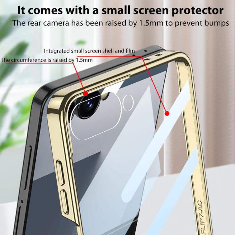 GKK Integrated Plating Diamond Texture PU Phone Case with Ring, For Samsung Galaxy Z Flip6/7 FE, For Samsung Galaxy Z Flip7 5G, For Samsung Galaxy Z Flip5