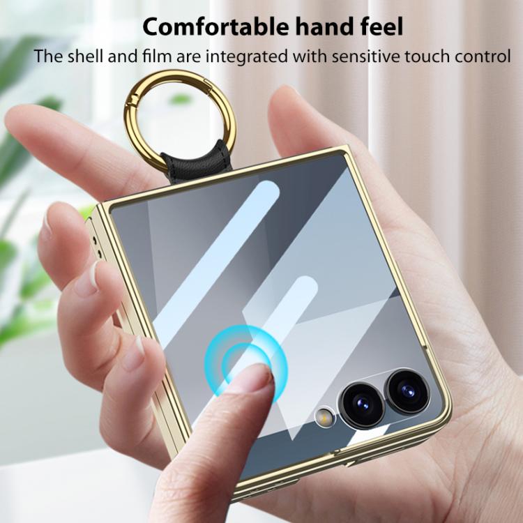 GKK Integrated Plating Diamond Texture PU Phone Case with Ring, For Samsung Galaxy Z Flip6/7 FE, For Samsung Galaxy Z Flip7 5G, For Samsung Galaxy Z Flip5