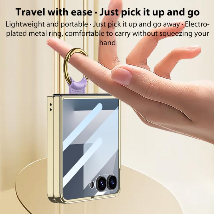 GKK Integrated Plating Diamond Texture PU Phone Case with Ring, For Samsung Galaxy Z Flip6/7 FE, For Samsung Galaxy Z Flip7 5G, For Samsung Galaxy Z Flip5