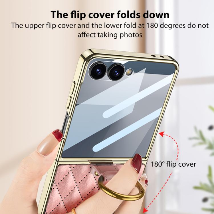GKK Integrated Plating Diamond Texture PU Phone Case with Ring, For Samsung Galaxy Z Flip6/7 FE, For Samsung Galaxy Z Flip7 5G, For Samsung Galaxy Z Flip5