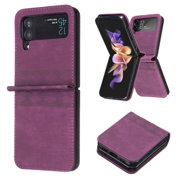 Plaid Embossed Leather Phone Case, For Samsung Galaxy Z Flip6 / Flip7 FE, For Samsung Galaxy Z Flip5, For Samsung Galaxy Z Flip4, For Samsung Galaxy Z Flip3 5G