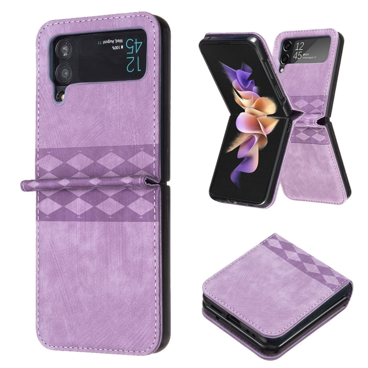 Plaid Embossed Leather Phone Case, For Samsung Galaxy Z Flip6 / Flip7 FE, For Samsung Galaxy Z Flip5, For Samsung Galaxy Z Flip4, For Samsung Galaxy Z Flip3 5G