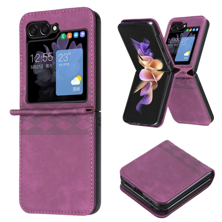Plaid Embossed Leather Phone Case, For Samsung Galaxy Z Flip6 / Flip7 FE, For Samsung Galaxy Z Flip5, For Samsung Galaxy Z Flip4, For Samsung Galaxy Z Flip3 5G