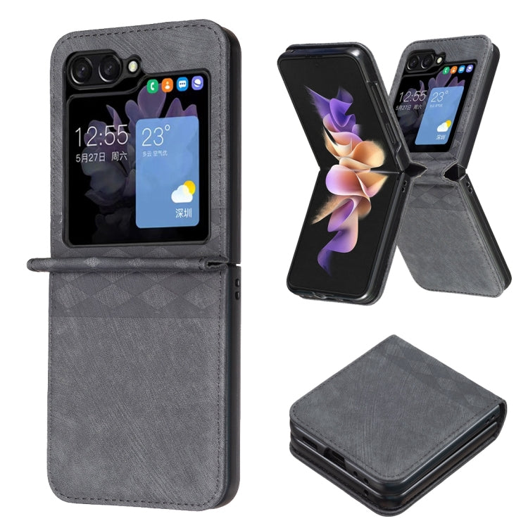 Plaid Embossed Leather Phone Case, For Samsung Galaxy Z Flip6 / Flip7 FE, For Samsung Galaxy Z Flip5, For Samsung Galaxy Z Flip4, For Samsung Galaxy Z Flip3 5G