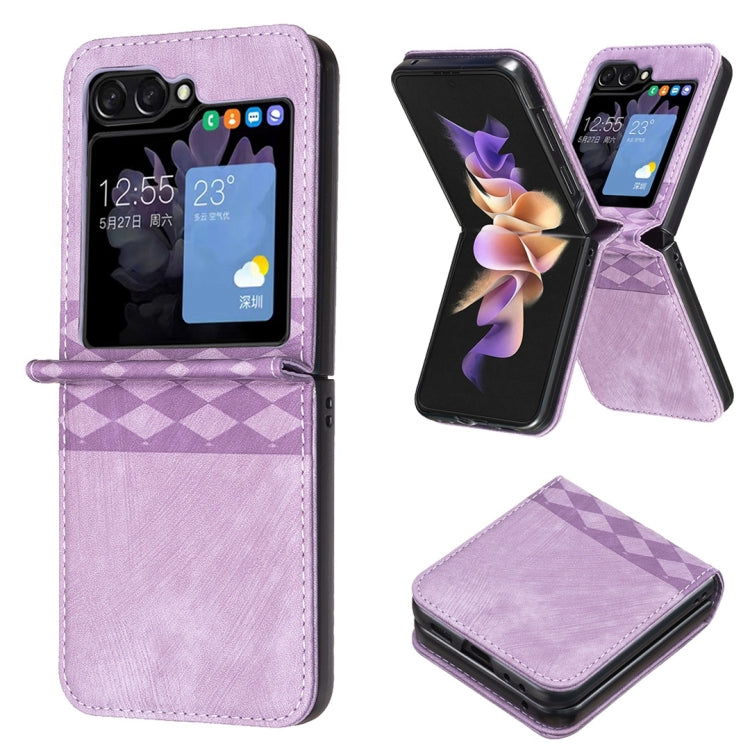 Plaid Embossed Leather Phone Case, For Samsung Galaxy Z Flip6 / Flip7 FE, For Samsung Galaxy Z Flip5, For Samsung Galaxy Z Flip4, For Samsung Galaxy Z Flip3 5G