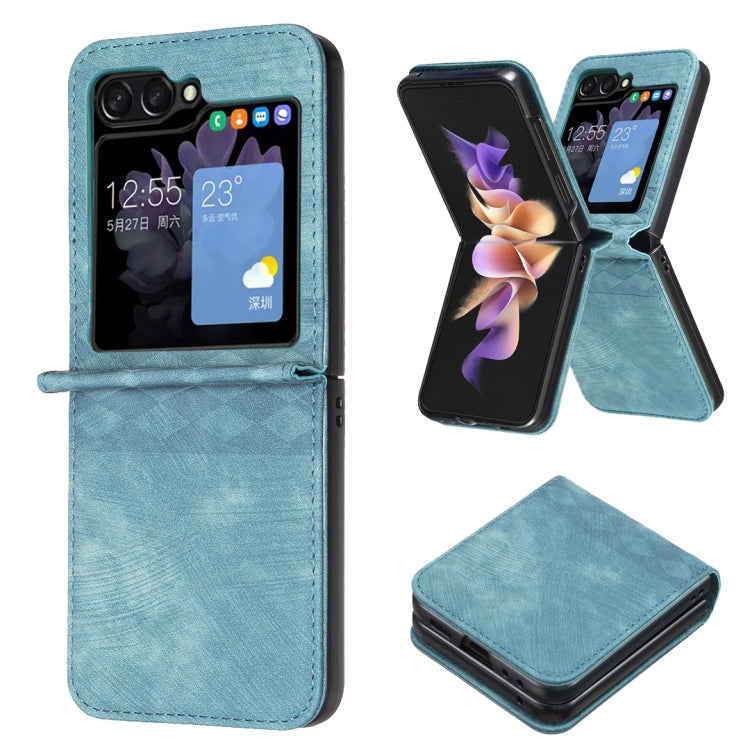 Plaid Embossed Leather Phone Case, For Samsung Galaxy Z Flip6 / Flip7 FE, For Samsung Galaxy Z Flip5, For Samsung Galaxy Z Flip4, For Samsung Galaxy Z Flip3 5G