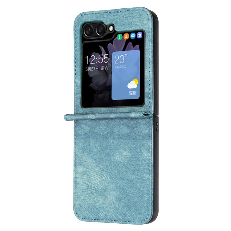 Plaid Embossed Leather Phone Case, For Samsung Galaxy Z Flip6 / Flip7 FE, For Samsung Galaxy Z Flip5, For Samsung Galaxy Z Flip4, For Samsung Galaxy Z Flip3 5G