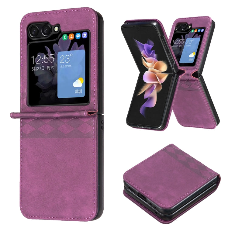 Plaid Embossed Leather Phone Case, For Samsung Galaxy Z Flip6 / Flip7 FE, For Samsung Galaxy Z Flip5, For Samsung Galaxy Z Flip4, For Samsung Galaxy Z Flip3 5G