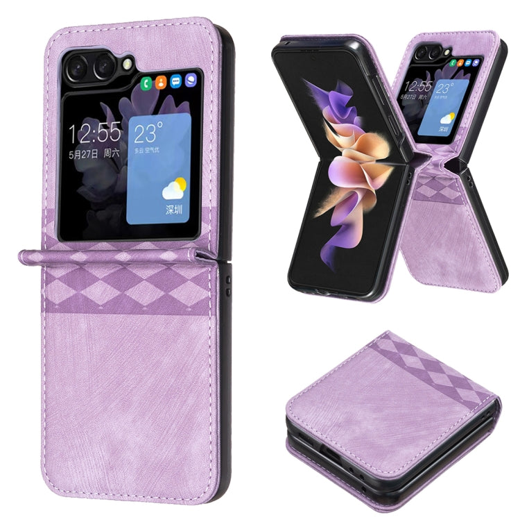 Plaid Embossed Leather Phone Case, For Samsung Galaxy Z Flip6 / Flip7 FE, For Samsung Galaxy Z Flip5, For Samsung Galaxy Z Flip4, For Samsung Galaxy Z Flip3 5G