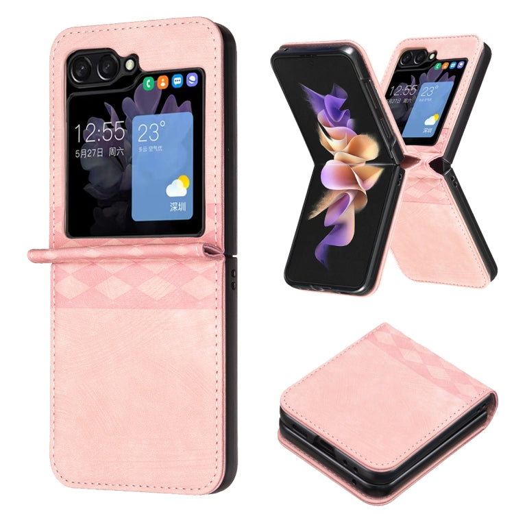 Plaid Embossed Leather Phone Case, For Samsung Galaxy Z Flip6 / Flip7 FE, For Samsung Galaxy Z Flip5, For Samsung Galaxy Z Flip4, For Samsung Galaxy Z Flip3 5G