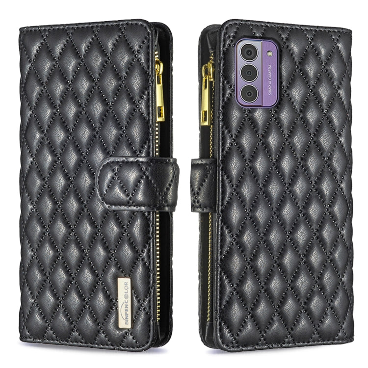 Diamond Lattice Zipper Wallet Leather Flip Phone Case, For Nokia G42/G310