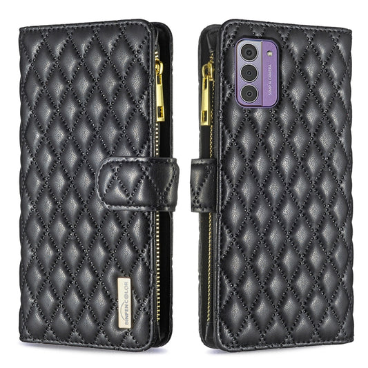 Diamond Lattice Zipper Wallet Leather Flip Phone Case, For Nokia G42/G310