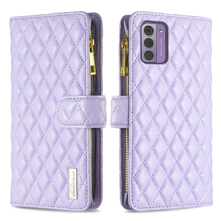 Diamond Lattice Zipper Wallet Leather Flip Phone Case, For Nokia G42/G310