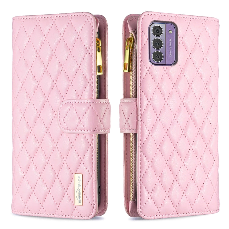 Diamond Lattice Zipper Wallet Leather Flip Phone Case, For Nokia G42/G310