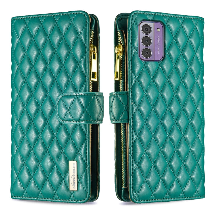 Diamond Lattice Zipper Wallet Leather Flip Phone Case, For Nokia G42/G310
