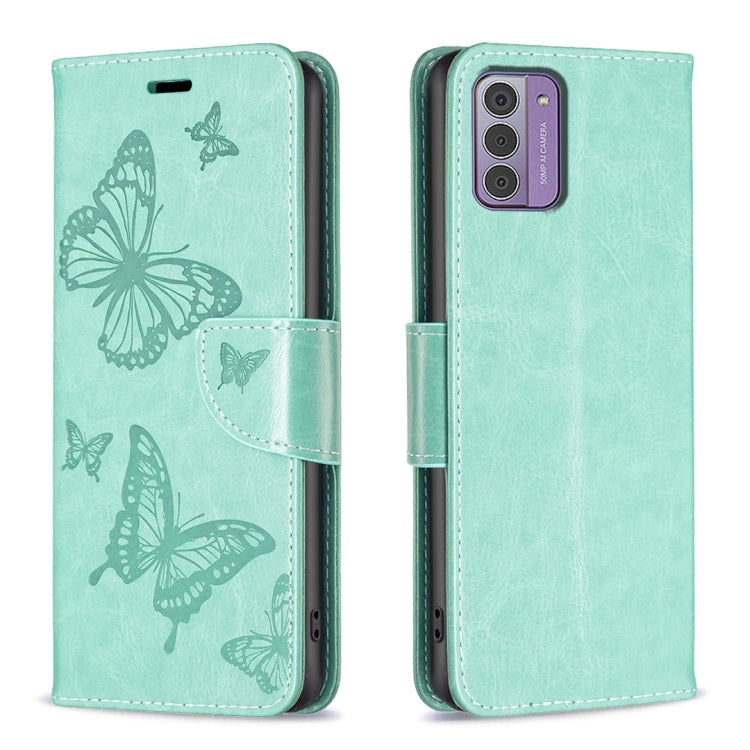 Embossing Two Butterflies Pattern Horizontal Flip PU Leather Case, For Nokia G42/G310