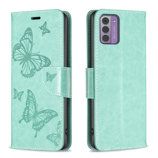 Embossing Two Butterflies Pattern Horizontal Flip PU Leather Case, For Nokia G42/G310