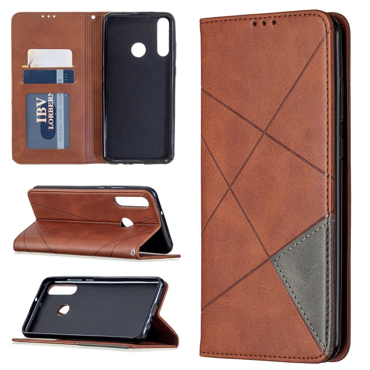 Rhombus Texture Horizontal Flip Magnetic Leather Case with Holder & Card Slots & Wallet, For Huawei Y6p