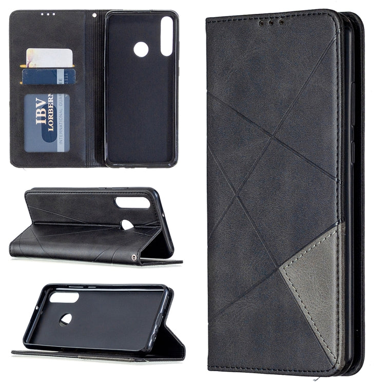 Rhombus Texture Horizontal Flip Magnetic Leather Case with Holder & Card Slots & Wallet, For Huawei Y6p