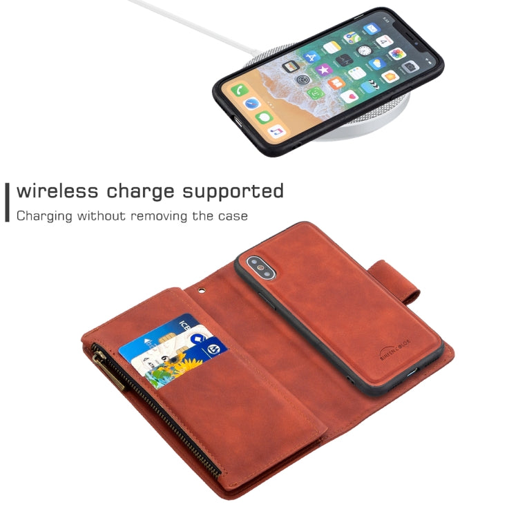 Skin Feel Detachable Magnetic Zipper Horizontal Flip PU Leather Case with Multi-Card Slots & Holder & Wallet & Photo Frame & Lanyard, For iPhone SE 2022 / SE 2020 / 8 / 7, For iPhone XS / X, For iPhone 6 Plus, For iPhone 6, For iPhone 11 Pro Max       ...