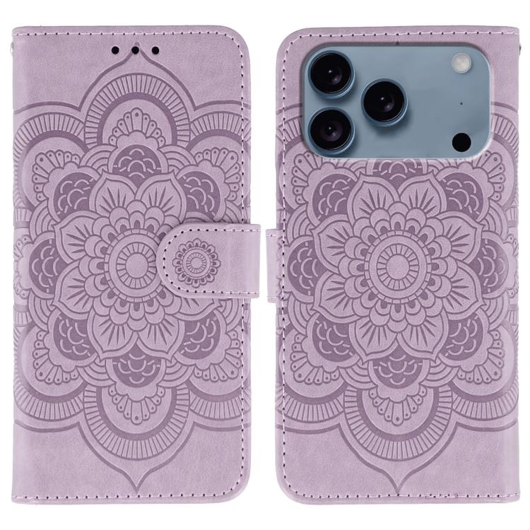 Sun Mandala Embossing Leather Phone Case, For iPhone 18 Pro / 17 Pro, For iPhone 18 Pro Max / 17 Pro Max, For iPhone 16e / 17e, For iPhone 17, For iPhone Air, For iPhone 15 Pro Max