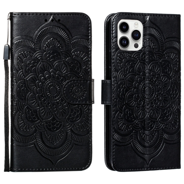 Mandala Embossing Pattern Horizontal Flip Leather Phone Case, For iPhone 16 Pro Max, For iPhone 16 Pro, For iPhone 16 Plus, For iPhone 16, For iPhone 15 Pro Max, For iPhone 15 Pro