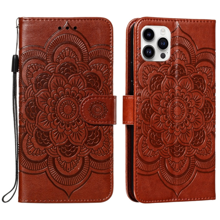 Mandala Embossing Pattern Horizontal Flip Leather Phone Case, For iPhone 16 Pro Max, For iPhone 16 Pro, For iPhone 16 Plus, For iPhone 16, For iPhone 15 Pro Max, For iPhone 15 Pro