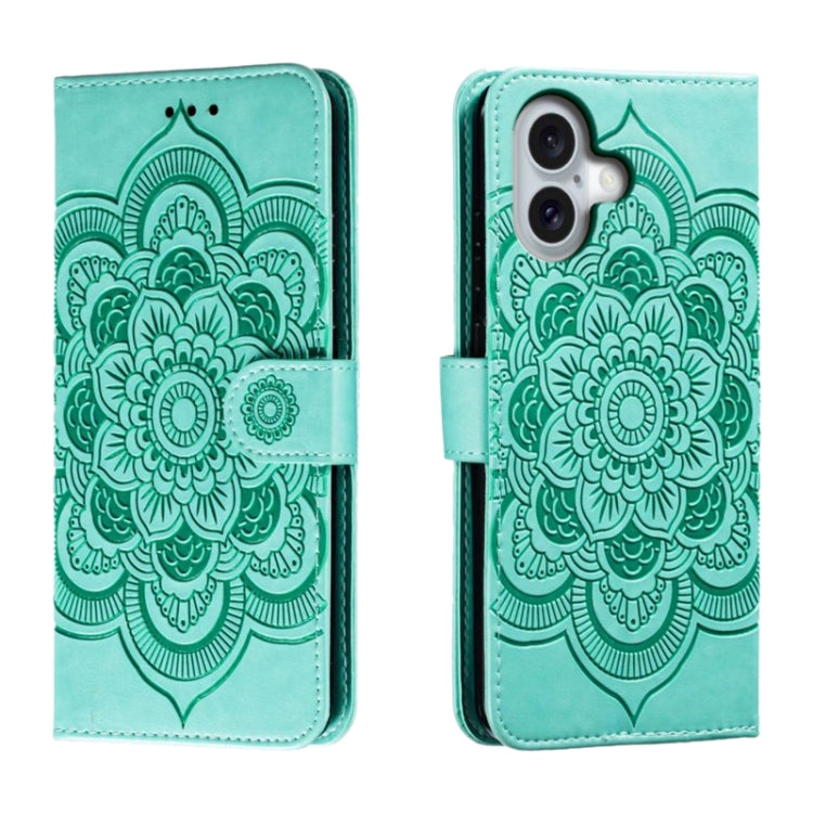 Mandala Embossing Pattern Horizontal Flip Leather Phone Case, For iPhone 16 Pro Max, For iPhone 16 Pro, For iPhone 16 Plus, For iPhone 16, For iPhone 15 Pro Max, For iPhone 15 Pro