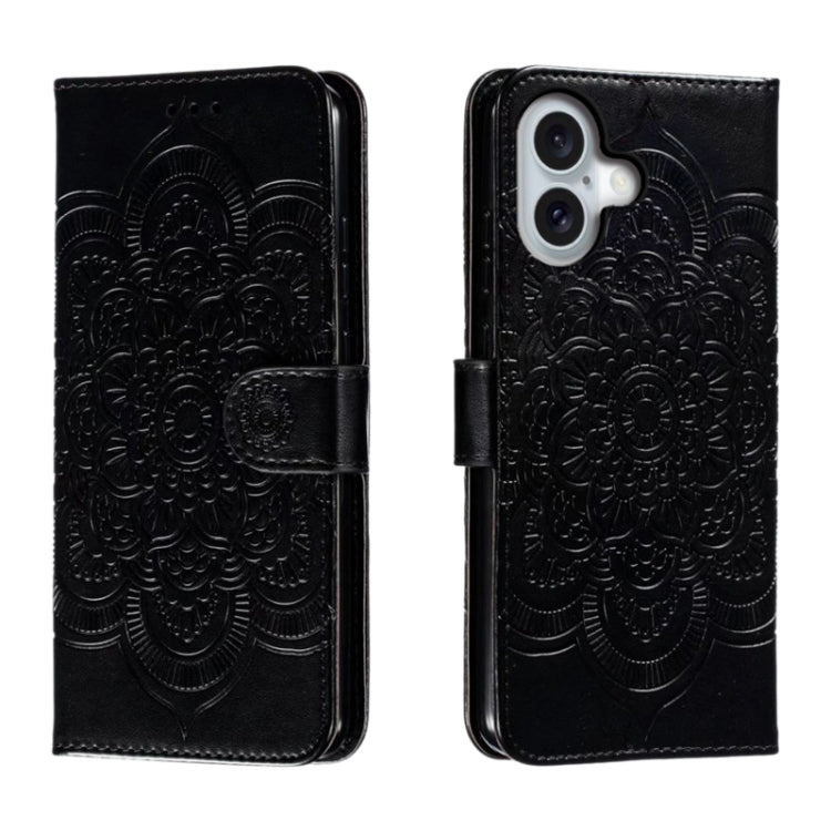 Mandala Embossing Pattern Horizontal Flip Leather Phone Case, For iPhone 16 Pro Max, For iPhone 16 Pro, For iPhone 16 Plus, For iPhone 16, For iPhone 15 Pro Max, For iPhone 15 Pro