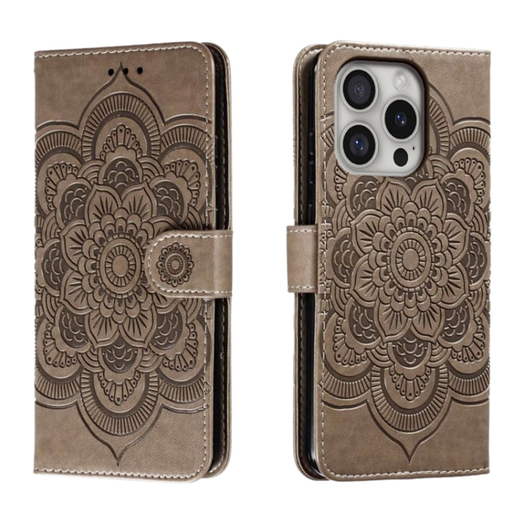 Mandala Embossing Pattern Horizontal Flip Leather Phone Case, For iPhone 16 Pro Max, For iPhone 16 Pro, For iPhone 16 Plus, For iPhone 16, For iPhone 15 Pro Max, For iPhone 15 Pro