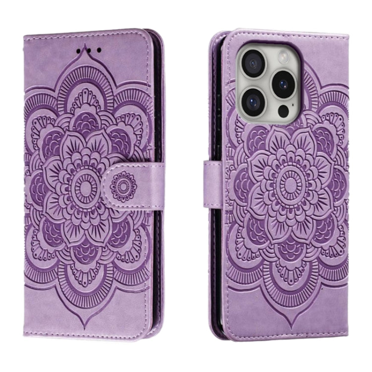 Mandala Embossing Pattern Horizontal Flip Leather Phone Case, For iPhone 16 Pro Max, For iPhone 16 Pro, For iPhone 16 Plus, For iPhone 16, For iPhone 15 Pro Max, For iPhone 15 Pro