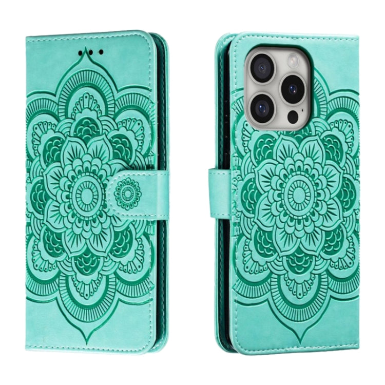 Mandala Embossing Pattern Horizontal Flip Leather Phone Case, For iPhone 16 Pro Max, For iPhone 16 Pro, For iPhone 16 Plus, For iPhone 16, For iPhone 15 Pro Max, For iPhone 15 Pro