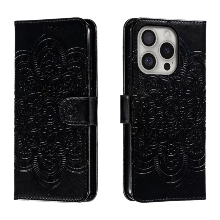 Mandala Embossing Pattern Horizontal Flip Leather Phone Case, For iPhone 16 Pro Max, For iPhone 16 Pro, For iPhone 16 Plus, For iPhone 16, For iPhone 15 Pro Max, For iPhone 15 Pro