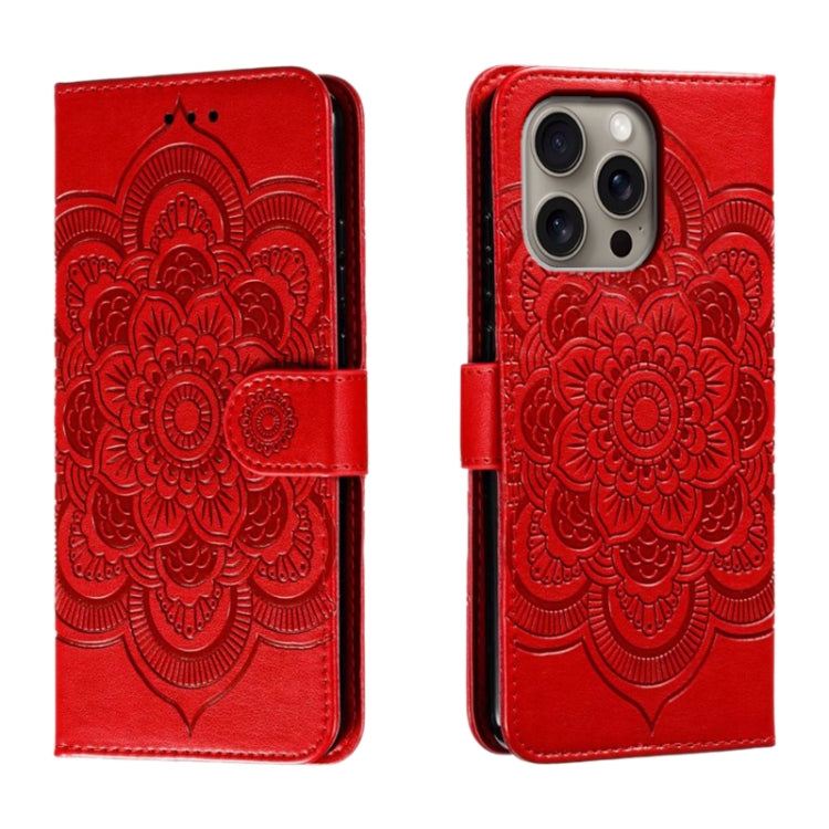 Mandala Embossing Pattern Horizontal Flip Leather Phone Case, For iPhone 16 Pro Max, For iPhone 16 Pro, For iPhone 16 Plus, For iPhone 16, For iPhone 15 Pro Max, For iPhone 15 Pro