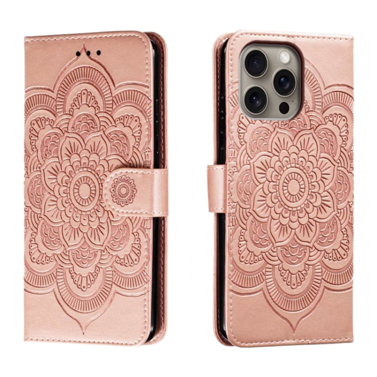 Mandala Embossing Pattern Horizontal Flip Leather Phone Case, For iPhone 16 Pro Max, For iPhone 16 Pro, For iPhone 16 Plus, For iPhone 16, For iPhone 15 Pro Max, For iPhone 15 Pro