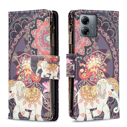 Colored Drawing Pattern Zipper Leather Phone Case, For Motorola Moto G14 4G