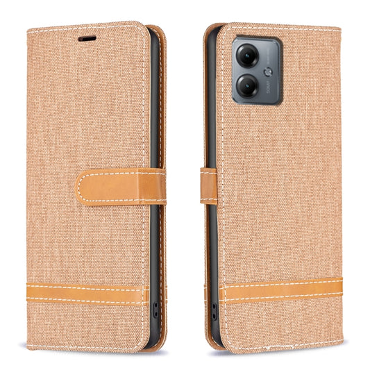 Color Block Denim Texture Leather Phone Case, For Motorola Moto G14 4G
