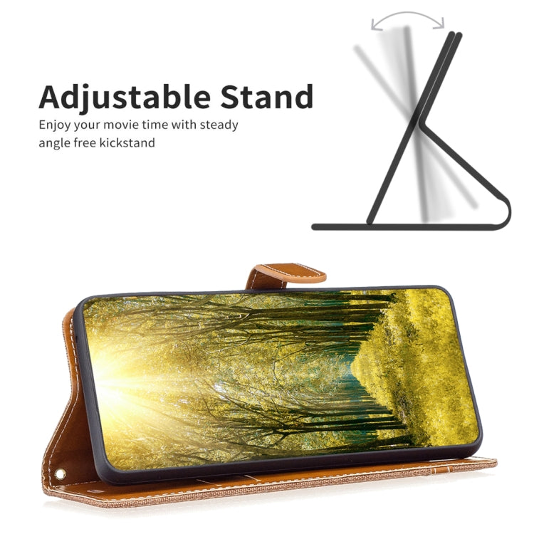 Color Block Denim Texture Leather Phone Case, For Motorola Moto G14 4G